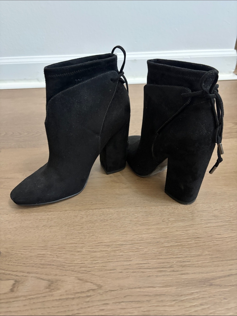 Kendall & Kylie Black Suede Lace-Back Block Heel Ankle Boots